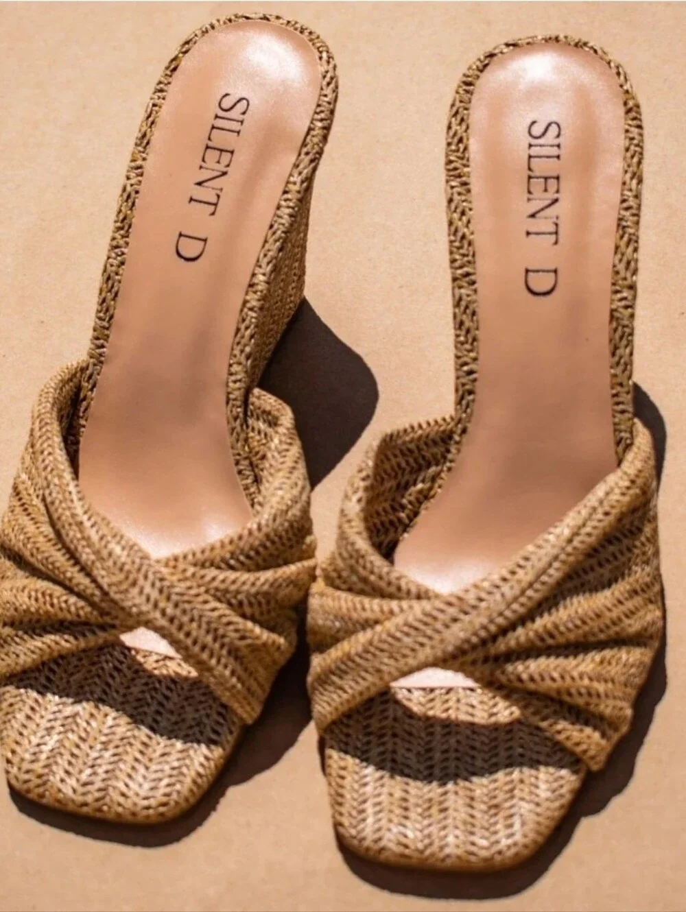 Anthropologie Silent D Woven Knotted Slide Sandals in Natural Size 40